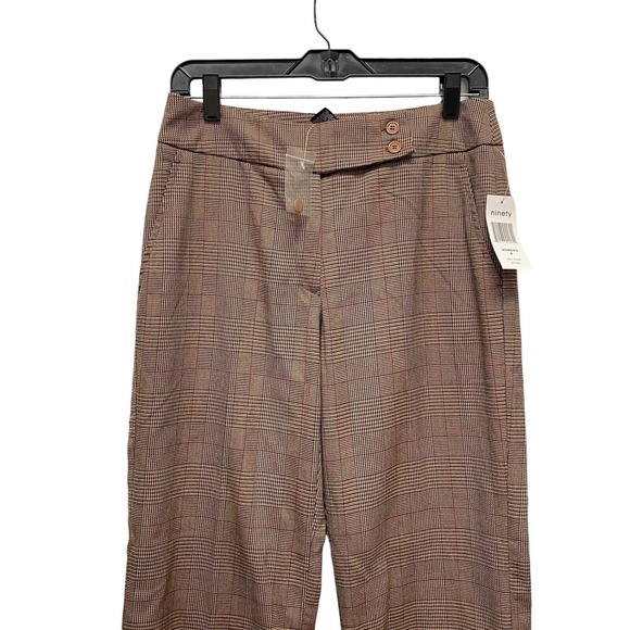 Ninety Women's Sz 4 Brown Fall Plaid Houndstooth Straight Leg Trousers Pants - Picture 2 of 16